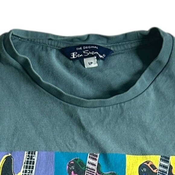 Ben Sherman‎ Andy Warhol Guitar Graphic T-Shirt Sz S Blue Green Faded Tee Neon - Picture 4 of 5
